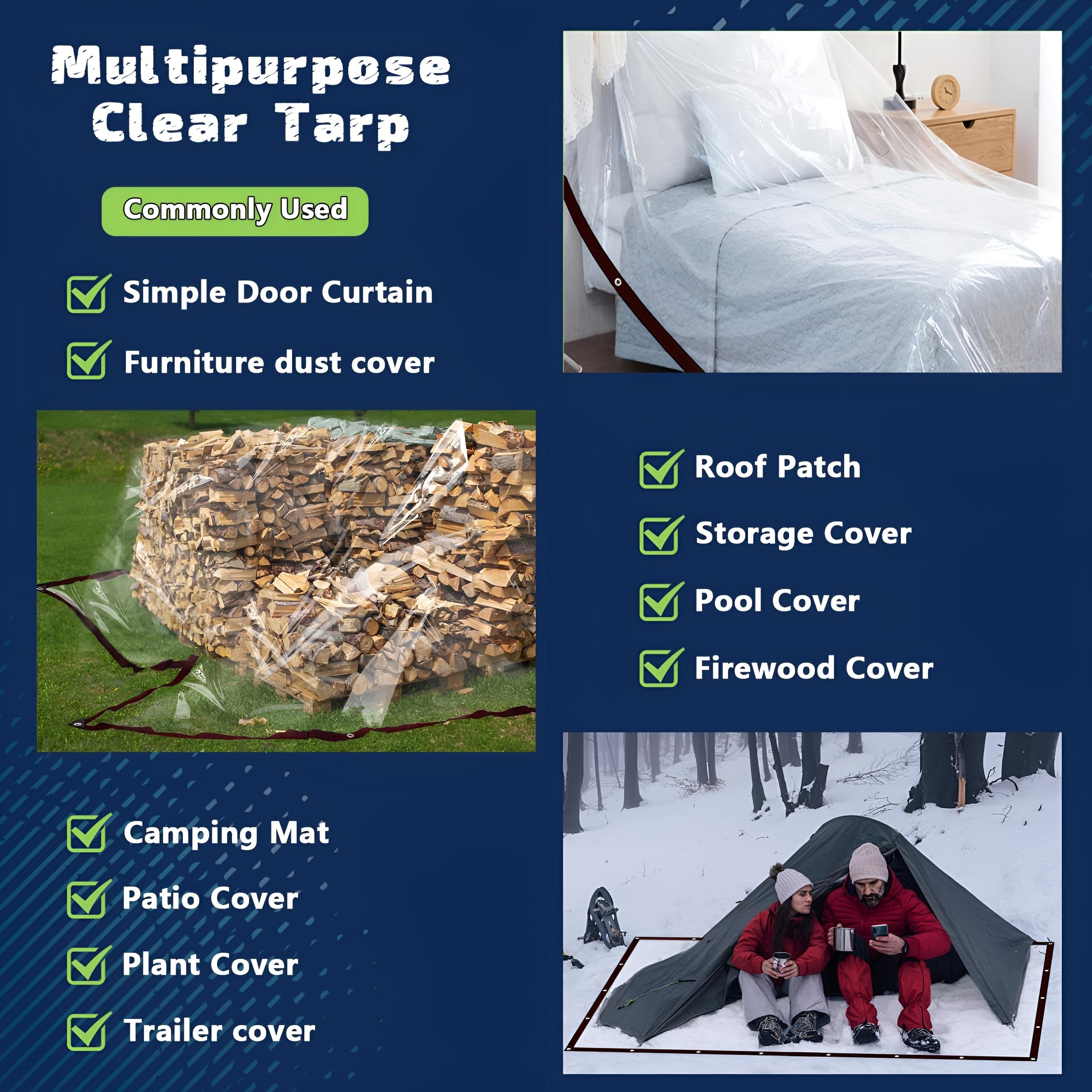 HDPE Transparent Tarpaulin All-Weather Outdoor Waterproof Cover Durable UV Stable Easy Setup