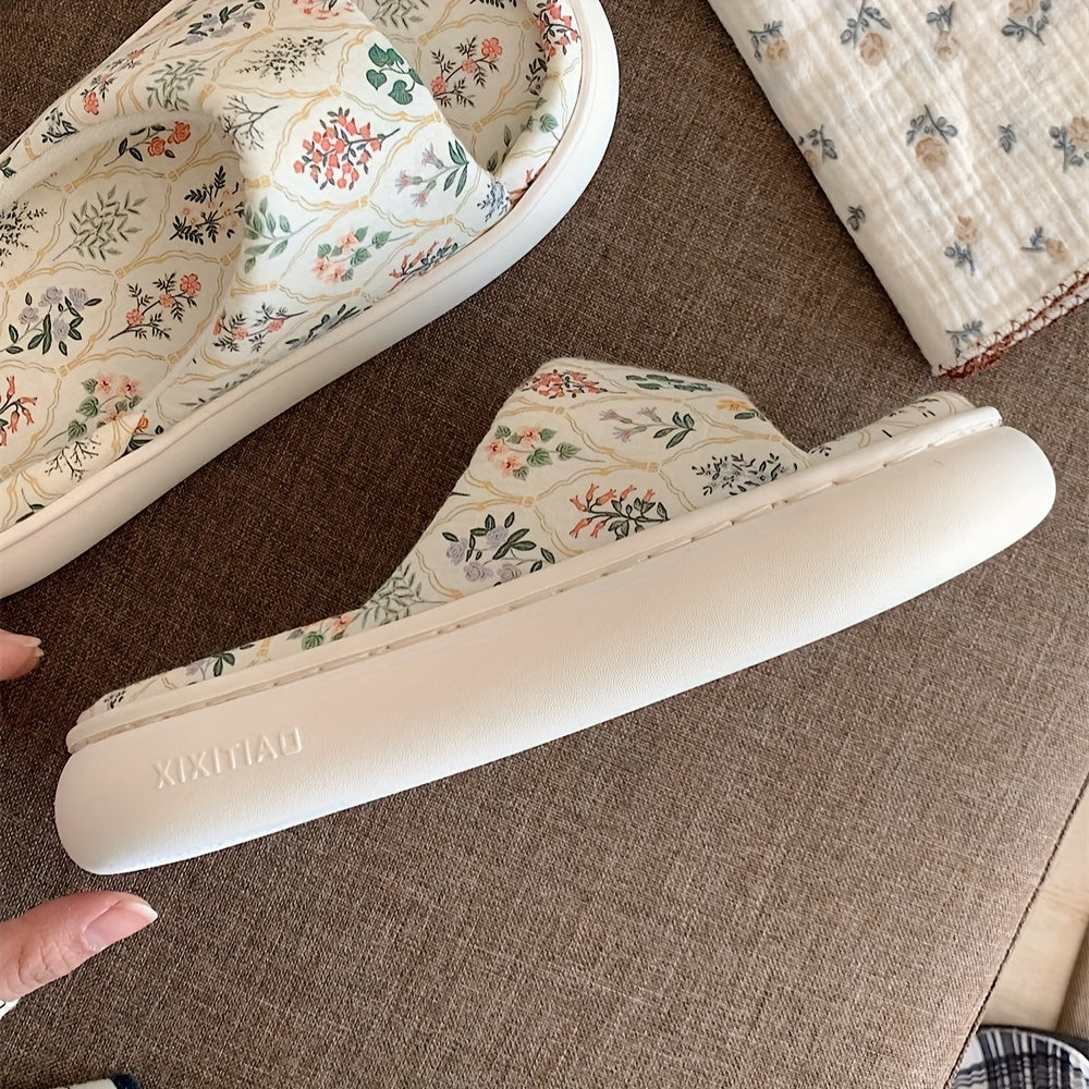 Women Linen Slippers Solid Color Non-Slip Floor Shoes for All Seasons