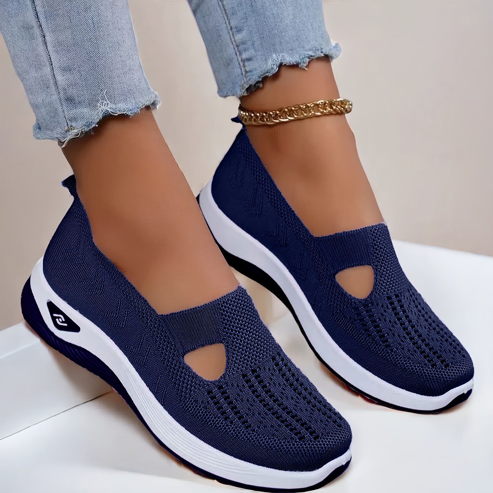 Women's Lightweight Knitted Sneakers with PVC Sole and Fabric Insole All-Season Slip-On