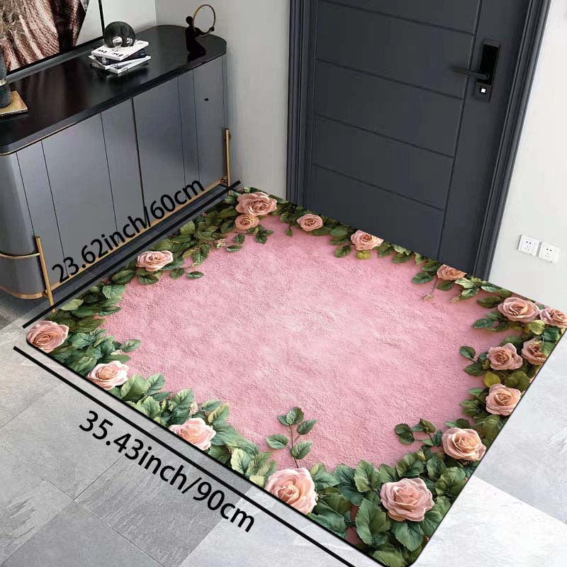 Polyester Doormat Non-Slip Floral Design 8mm Thick Indoor Entrance Mat