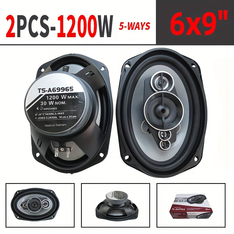 High-Fidelity 5-Way Coaxial Car Speakers 15.24x22.86cm 1200W Full-Range Sound