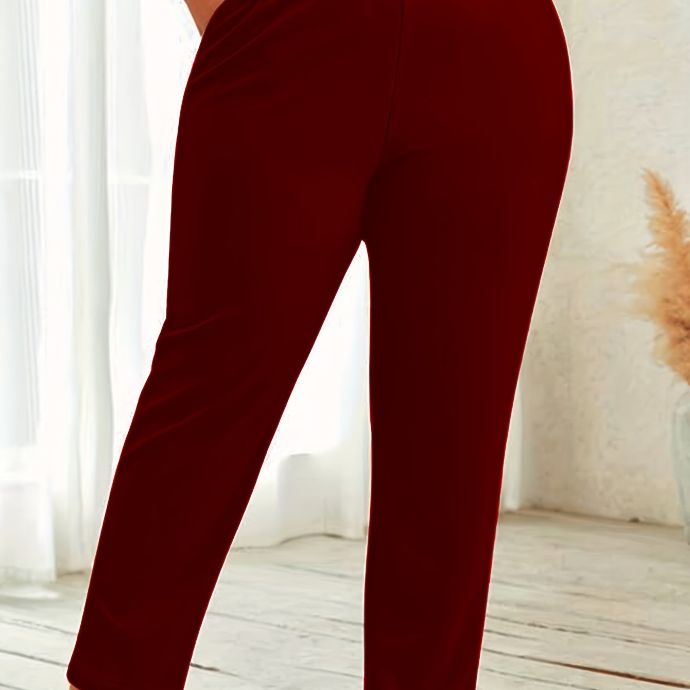 Plus Size Straight Leg Pants Solid Color Stretch Fabric Women