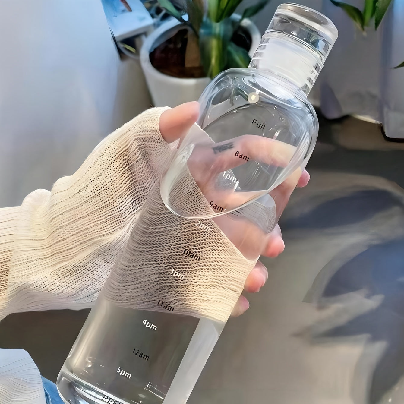 Reusable Plastic Water Bottle with Time Markers for Office School Home 20oz