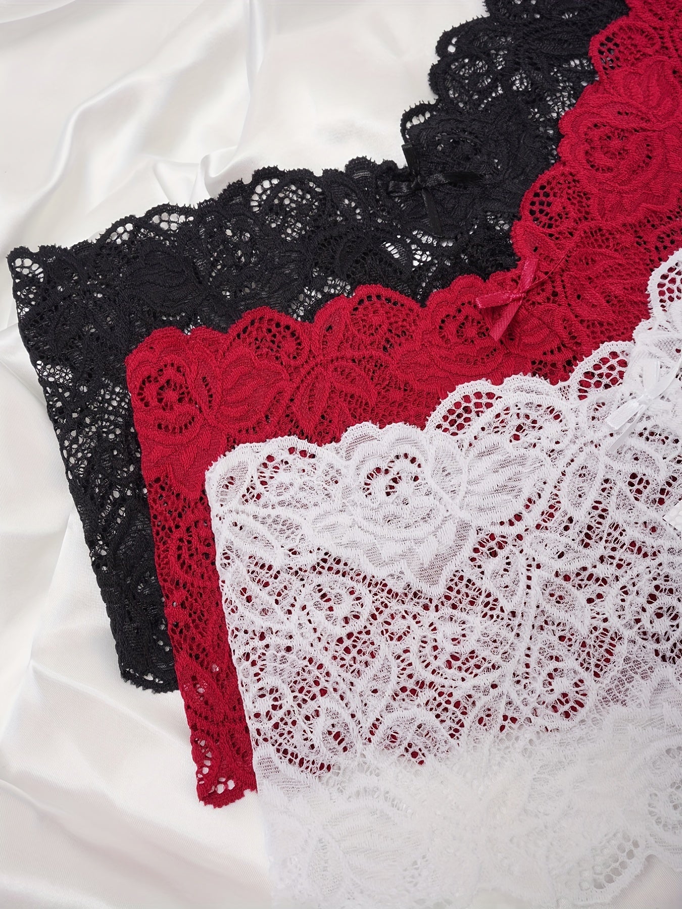 Women's Floral Lace Panties Set 3 Pack Breathable Scallop Trim Jacquard Sheer Shorts