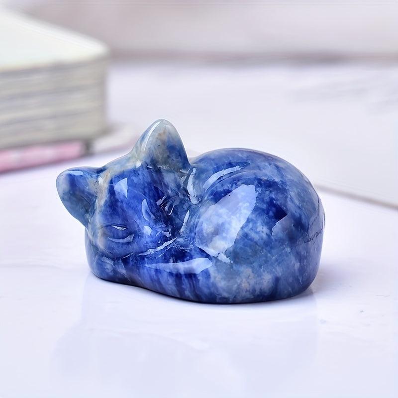 Cristal tallado de una gata durmiendo, espécimen mineral, decoración para el hogar, regalo