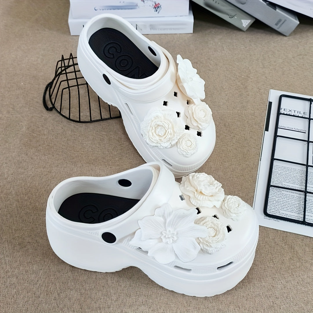 Women's Gothic Mule Shoes Flat Heel Non-Slip Rose Floral Decorative Durable Fashion