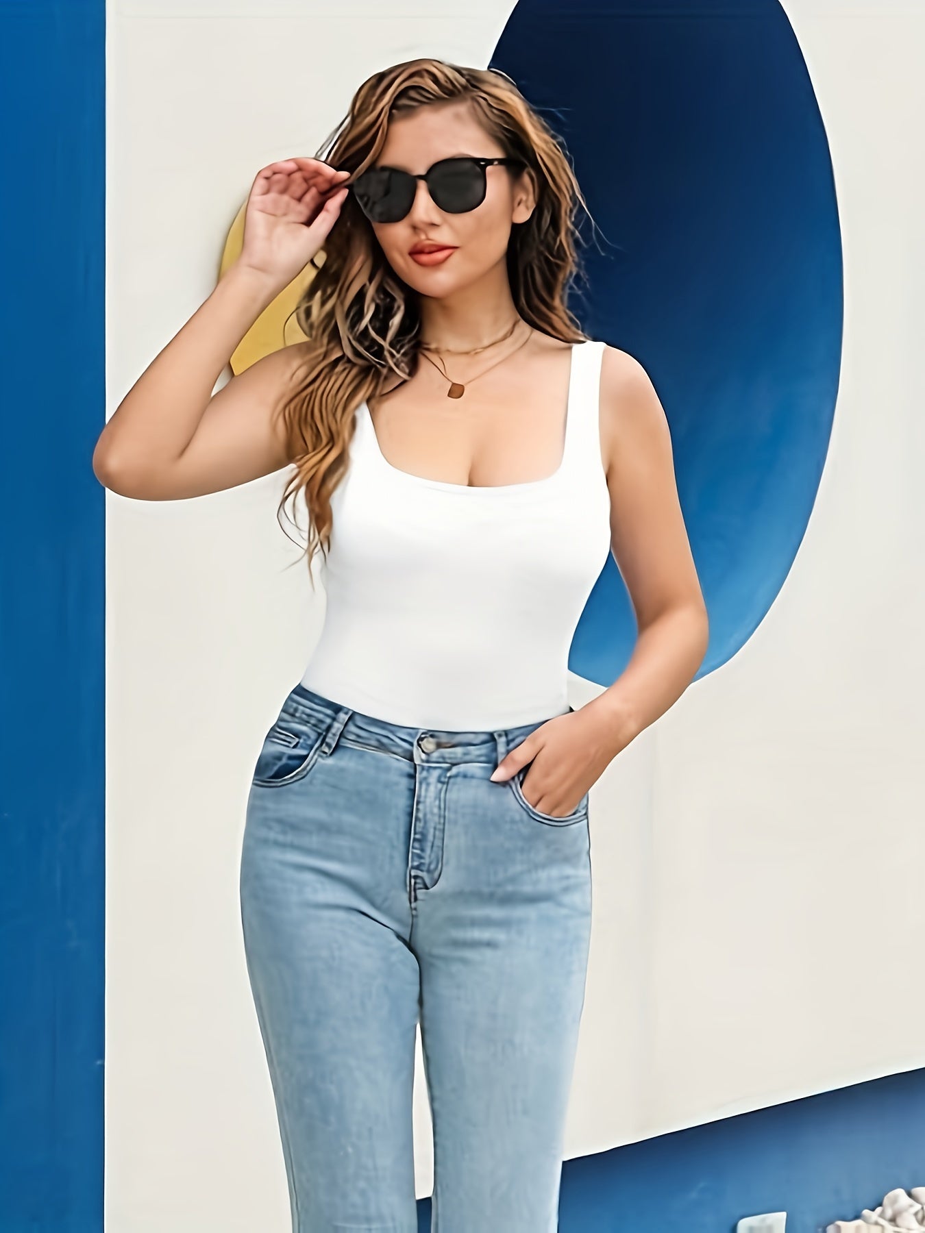 Women's Ribbed Sleeveless Jumpsuit with Square Neck and High Stretch Fabric