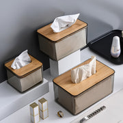 Bamboo-Lid Tissue Box Organizer for Bathroom and Dining Room Napkin Holder Rectangular Shape