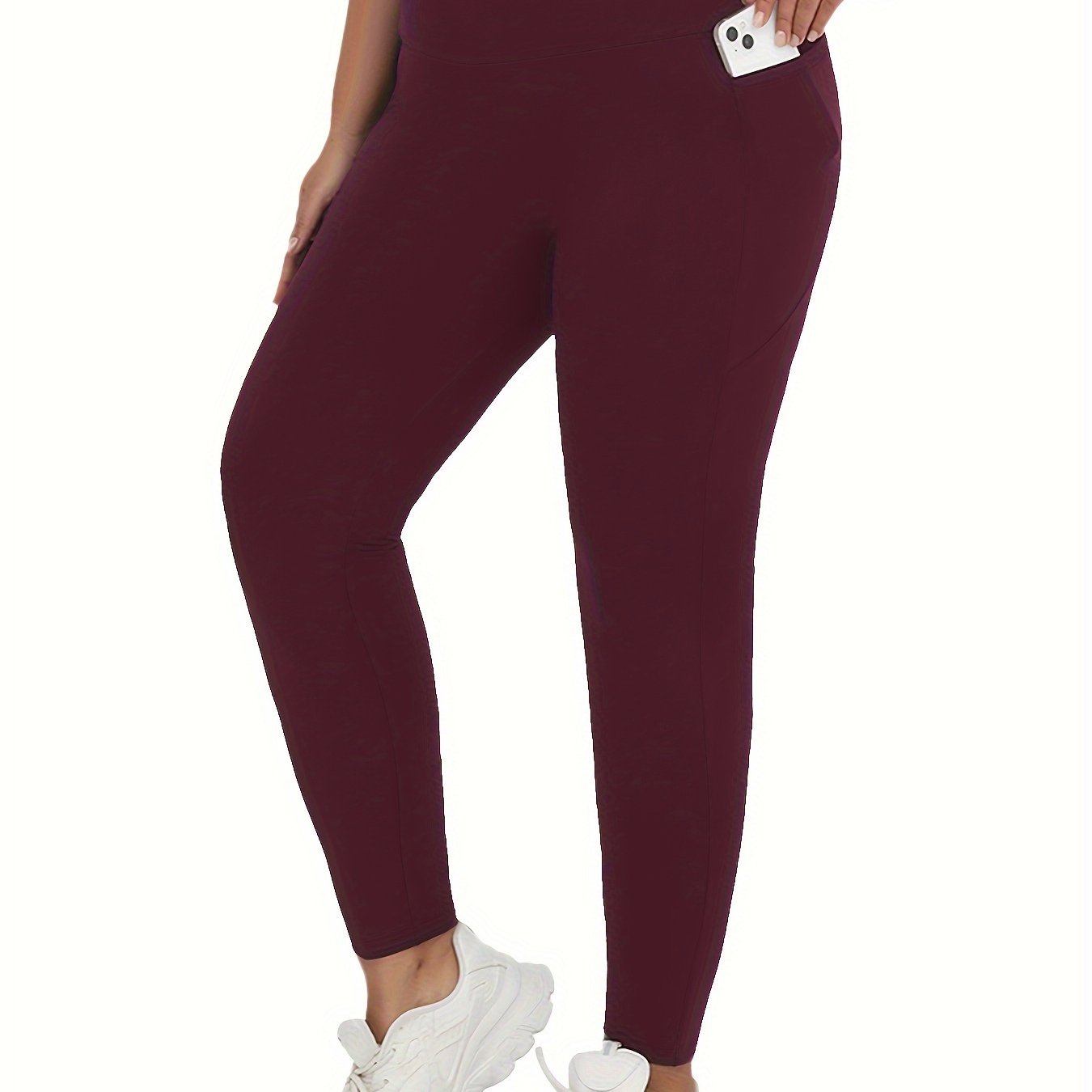 Plus Size Soft Leggings With Pockets For Women High Waist Yoga Running