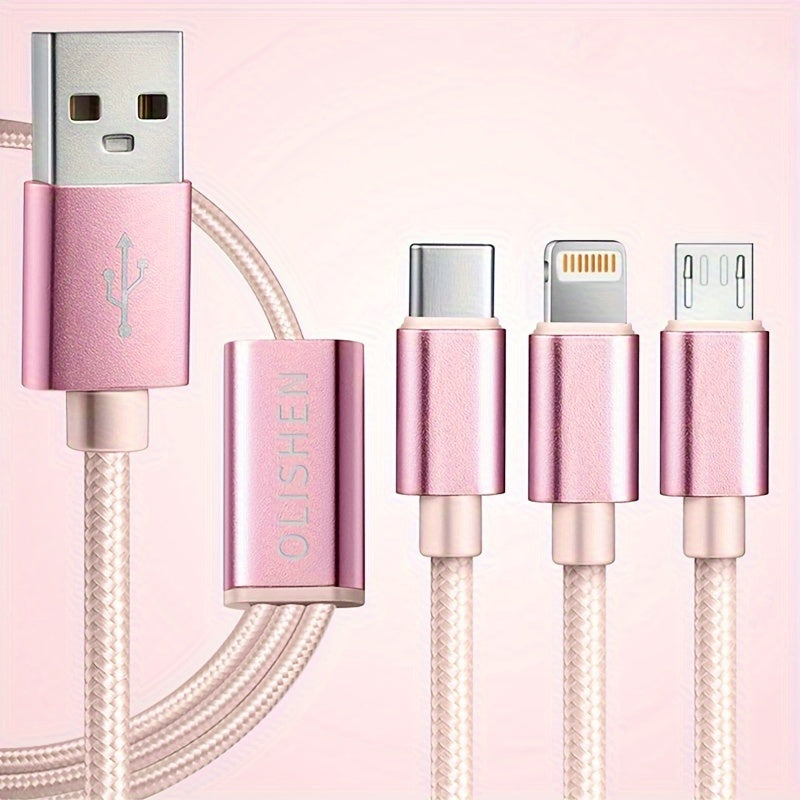 3-in-1 Nylon Braided USB Charging Cable for iPhone Micro USB Type-C Fast Data Sync