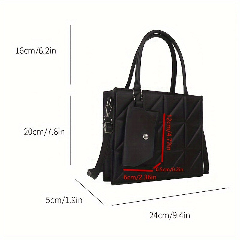 Qora qoplangan sintetik charm sumkasi, oltin detallari va ajraladigan uzun cho‘ntak bilan