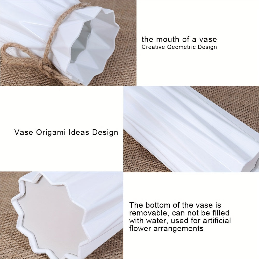 Set of 4 Plastic Vases with Origami Design and Pampas Grass Pattern 17.5cm Tall for Home Office Decor