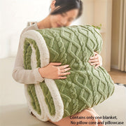 Luxurious Green Double-Layer Taffeta Fleece Blanket with Lamb Velvet and Cuff for All Seasons