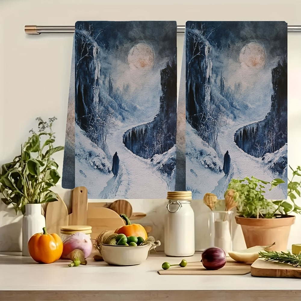 Two Pieces Ultra Soft Kitchen Towels 40x60cm Absorbent Dish Hand Towels