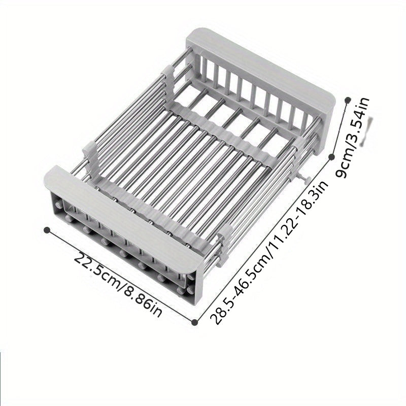 Retractable Stainless Steel Kitchen Drain Rack Sink Shelf for Dishes and Utensils