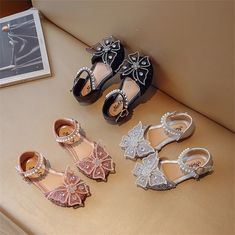 Girls' Summer Fabric Sandals with Pearl and Sequin Embellishments for Casual Wear