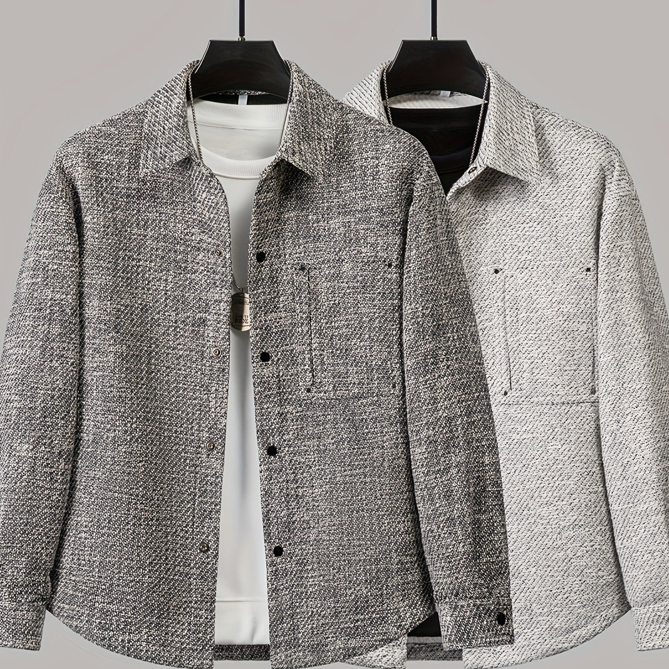 Men's Autumn Casual Lapel Collar Woven Polyester Jacket with Pockets