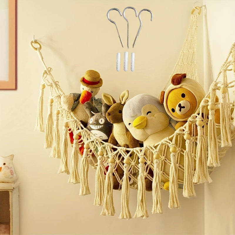 Ручная работа Большая Сетчатая Подвесная Гамак для Игрушек - Бохо Девочек Нурсерии Игровой Комнаты Спальни Органайзер Полка для Плюшевых Игрушек, 1 шт. - Идеальный Подарок на Рождество, Хэллоуин, День Благодарения