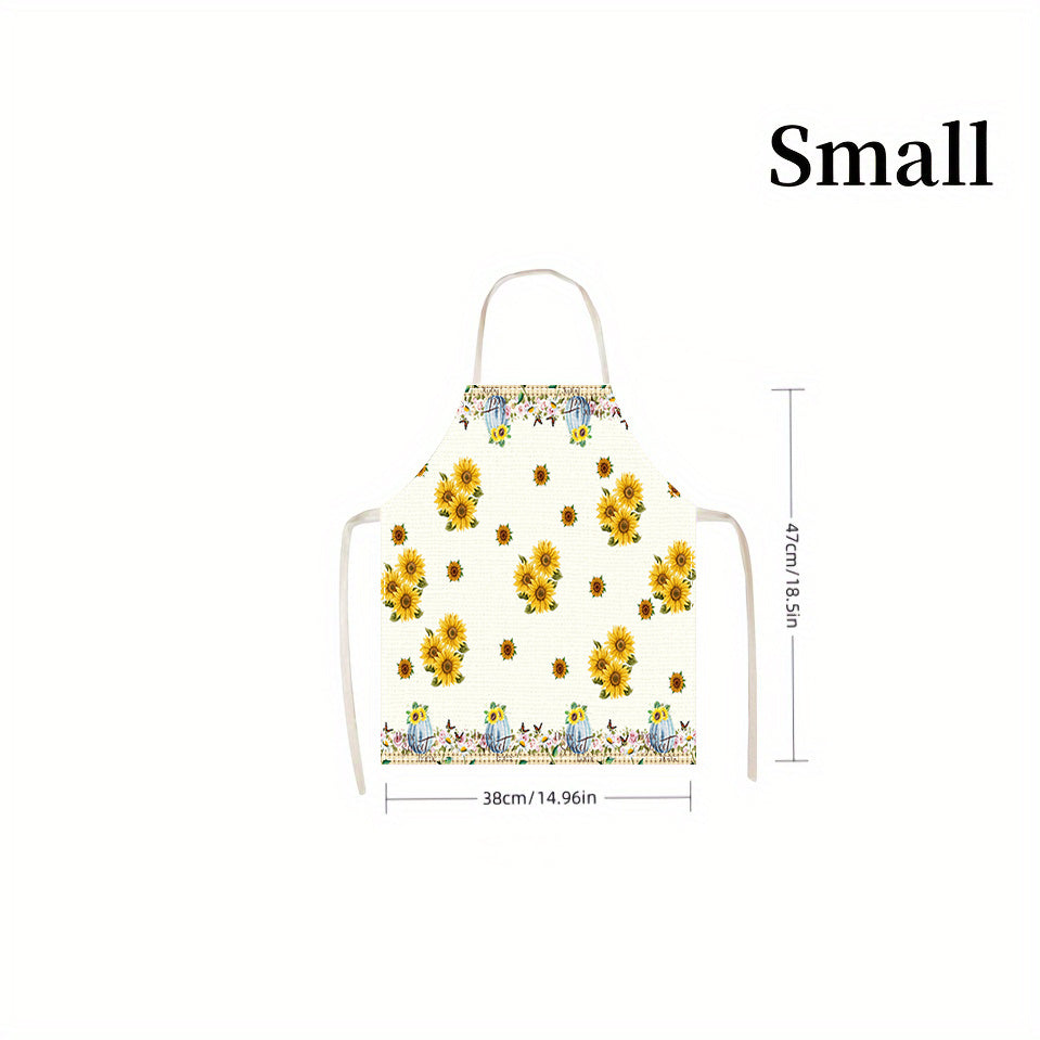 Delantal de lino con patrón de girasoles para cocinar y comer, sin mangas, babero para cocina