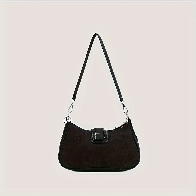 Denim Shoulder Bag with Star Pattern Moon Shape Chain Strap Zipper Closure