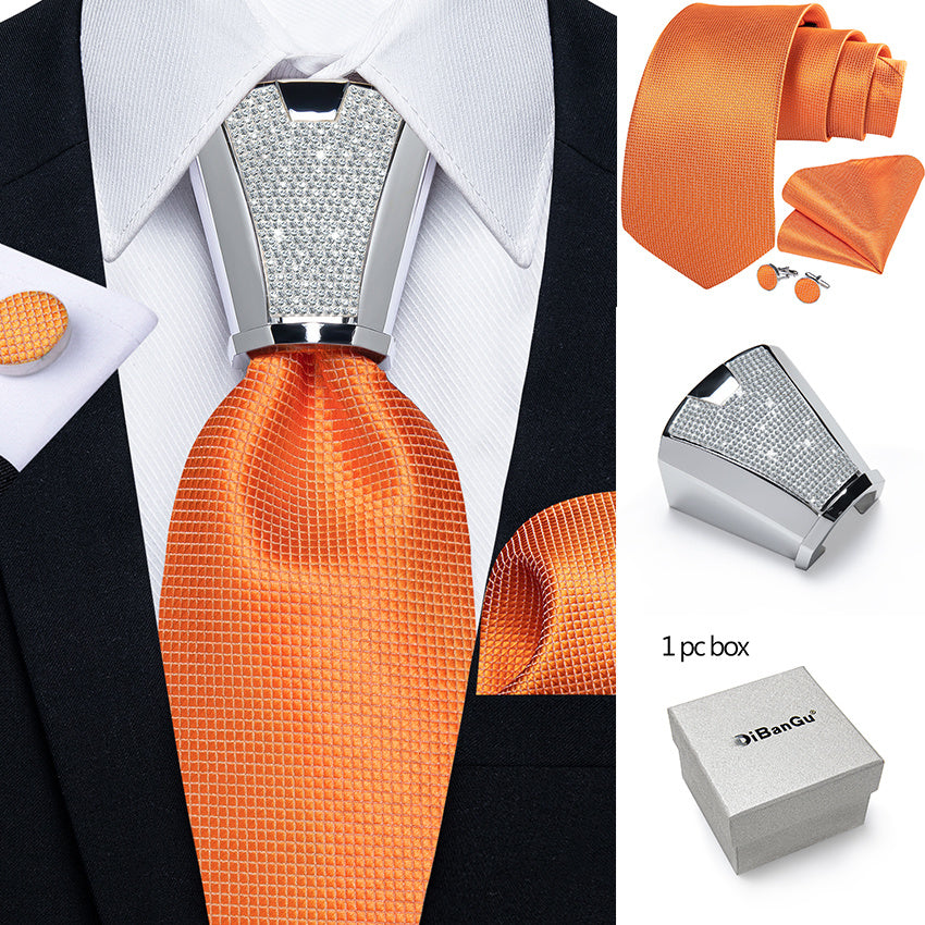 Men's Business Accessory Set with Silver Ring Cufflinks and Handkerchief