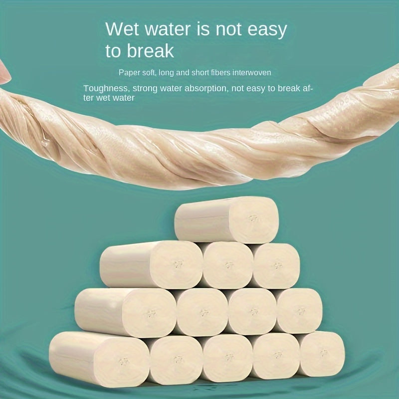 12-Roll Thickened Core Toilet Paper Family Pack for Wiping and Cleaning