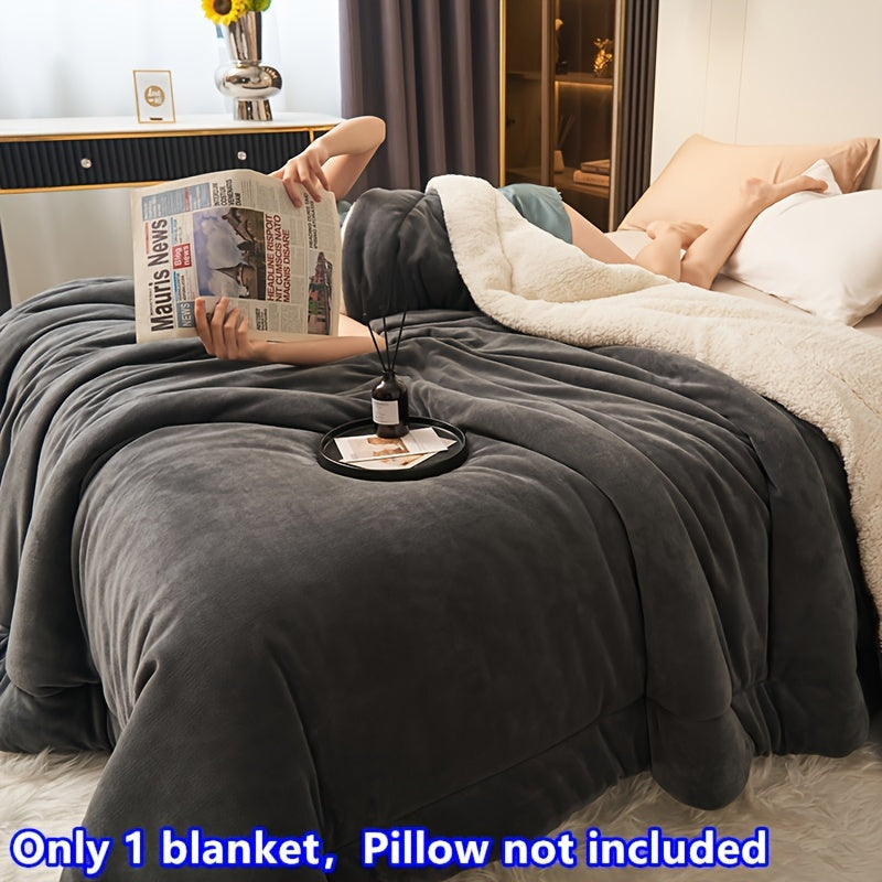 Reversible Sherpa Fleece Blanket for Sofa Bed Travel Deep Gray