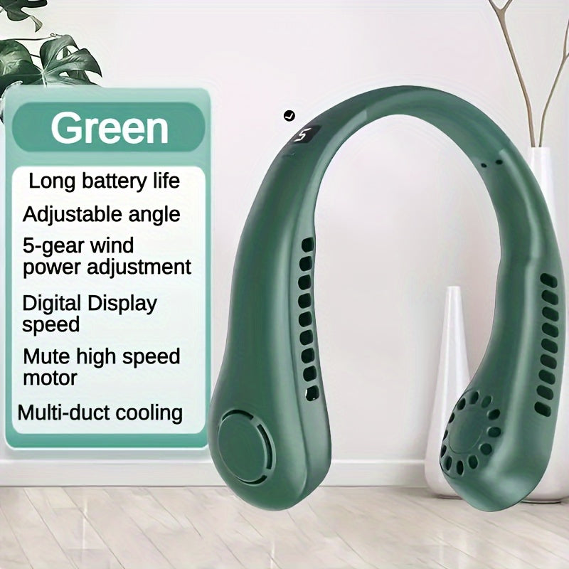 Portable Neck Fan with 5 Speeds, Digital Display, USB Rechargeable