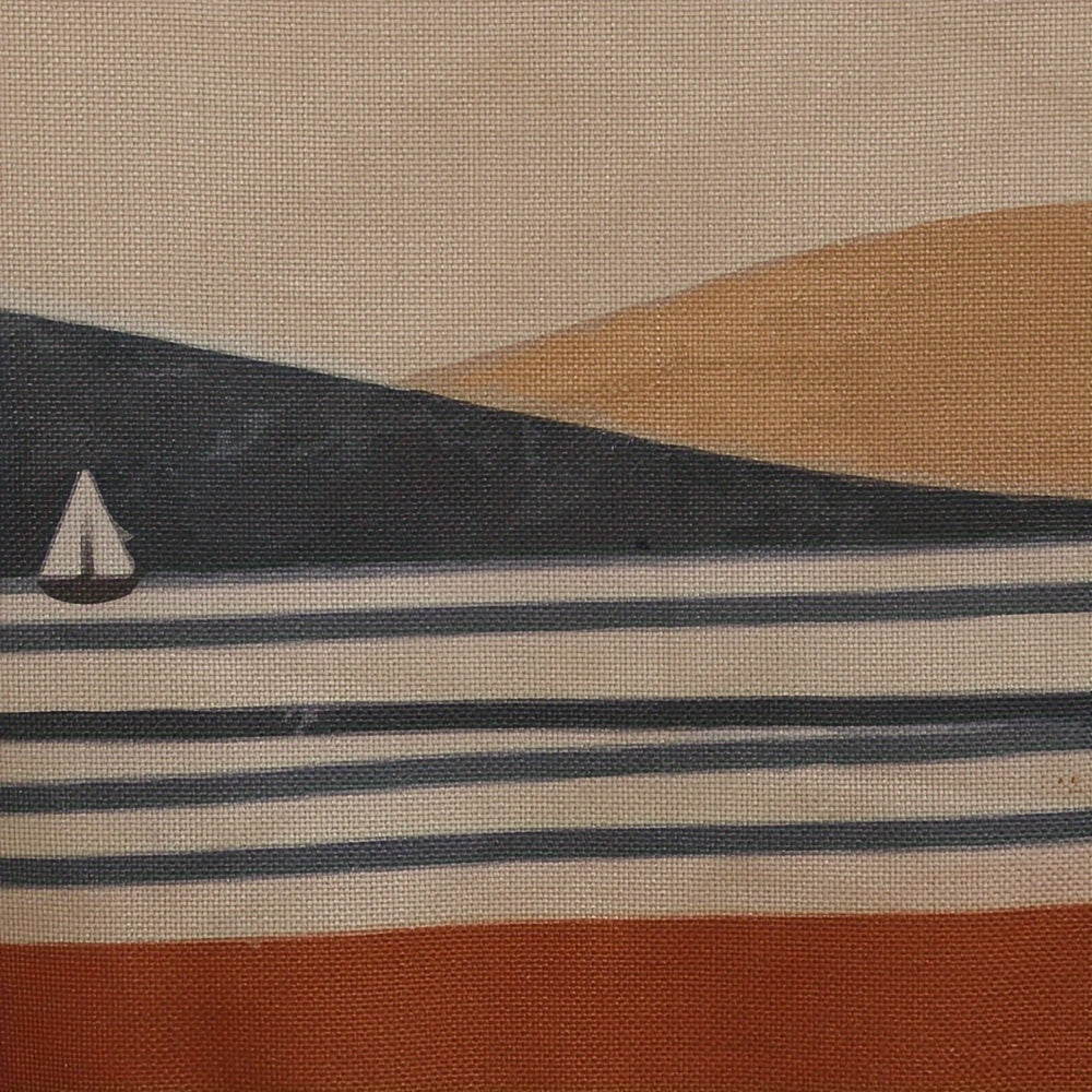 Bohemian Linen Wall Tapestry with Fringe Border Sun and Sailboat Design for Living Room or Bedroom