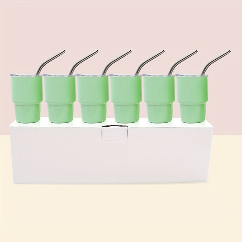 6-Piece Stainless Steel Shot Glasses Set with Lids and Straws for Bars and Home