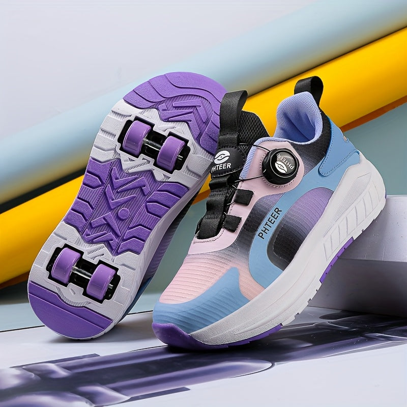 Kids Roller Skates for Boys and Girls All-Season Stripes Low Top PU and Fabric