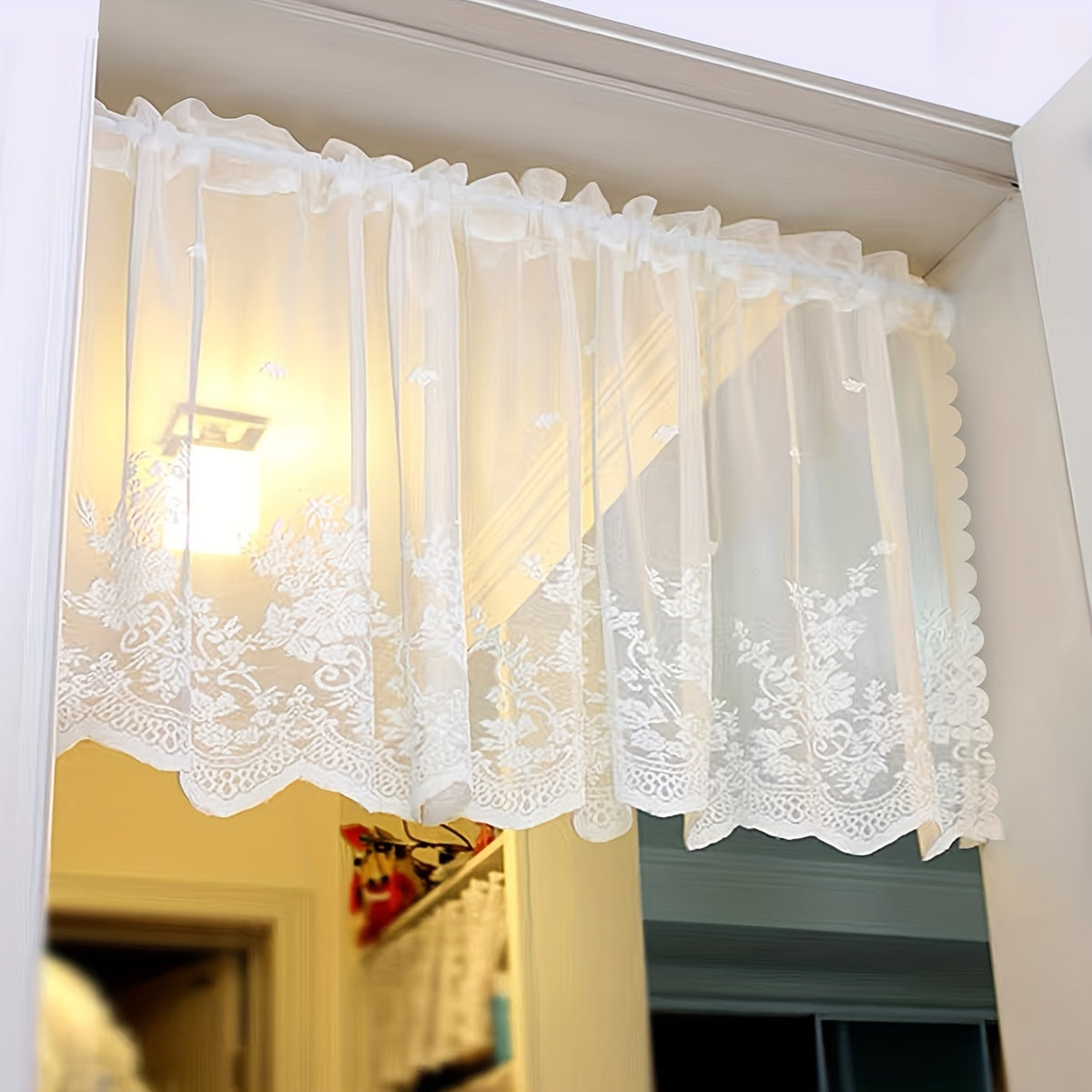 Lace Small Flower Cafe Curtain White Dainty Elegant Window Dining Room