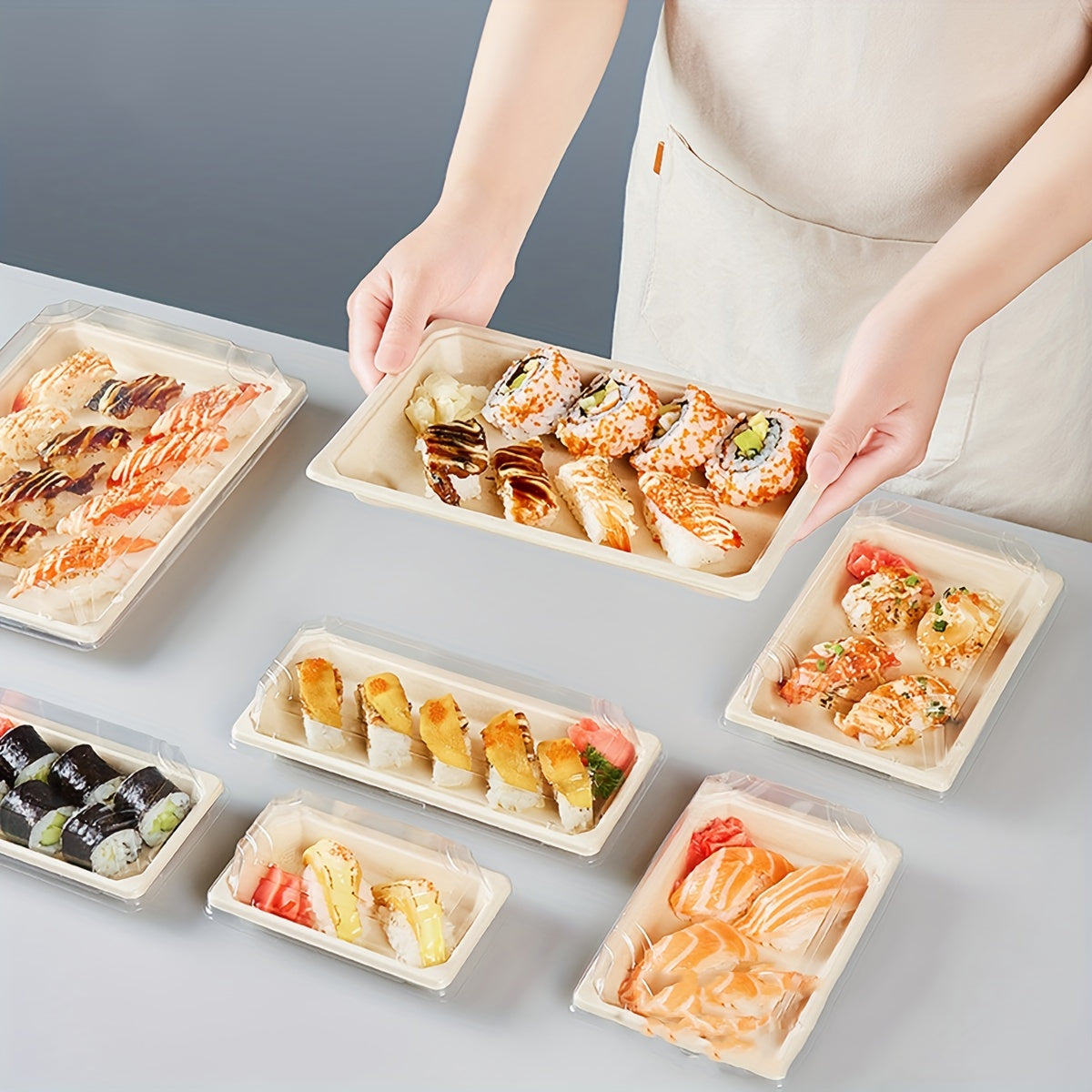Set of 10 Eco-Friendly Disposable Sushi Boxes with Lids for Picnics and Outdoor Dining
