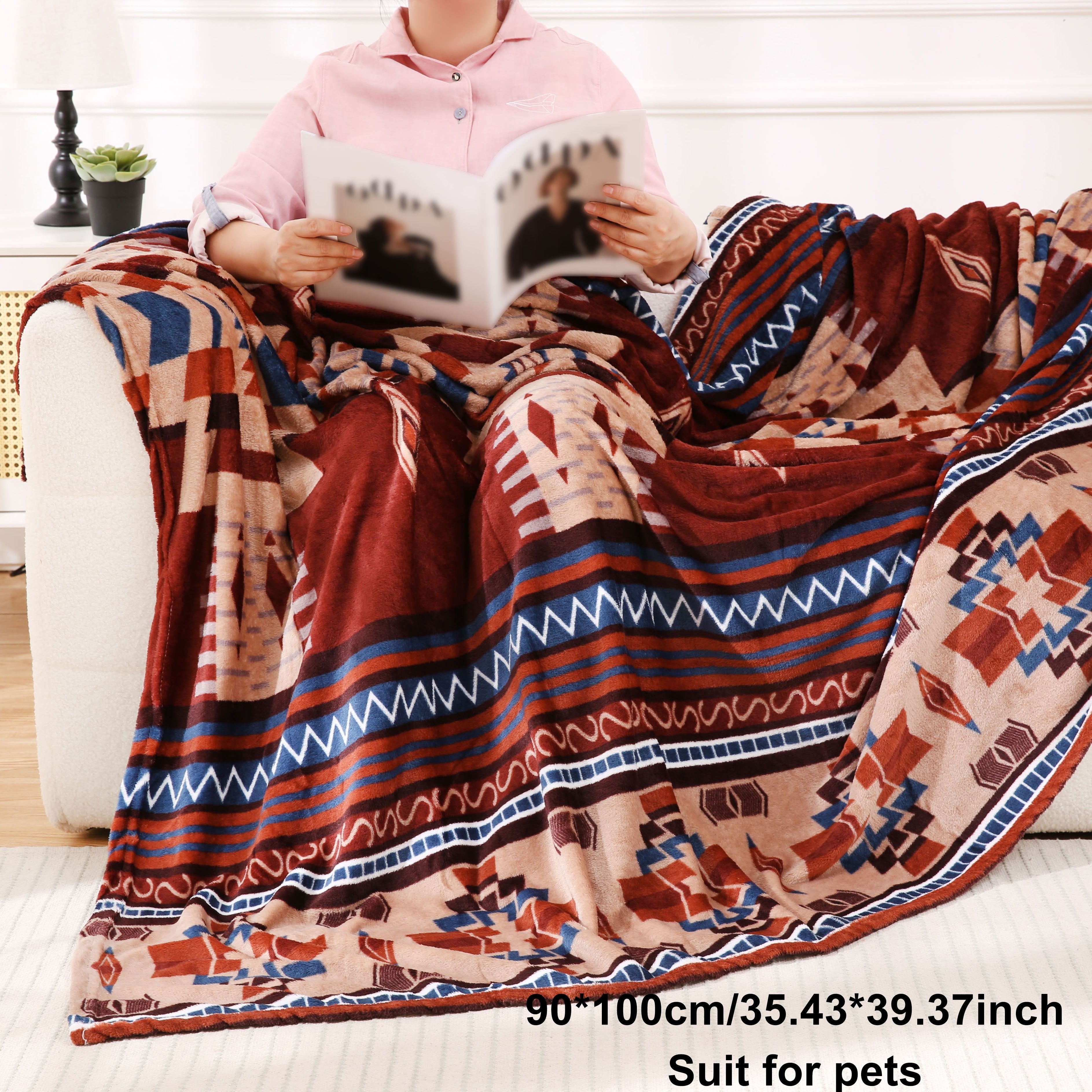 Manta de franela boho-chic de 200GSM suave, cálida y ligera para sofá, cama y viajes