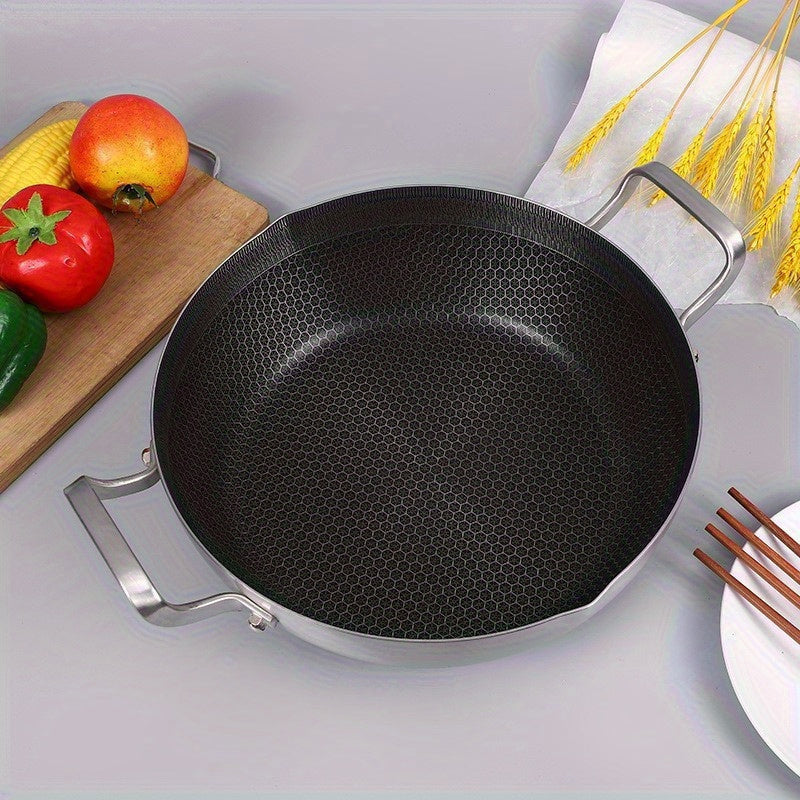 10-Inch Stainless Steel Frying Pan with Lid Non-Stick Honeycomb Bottom Induction Compatible