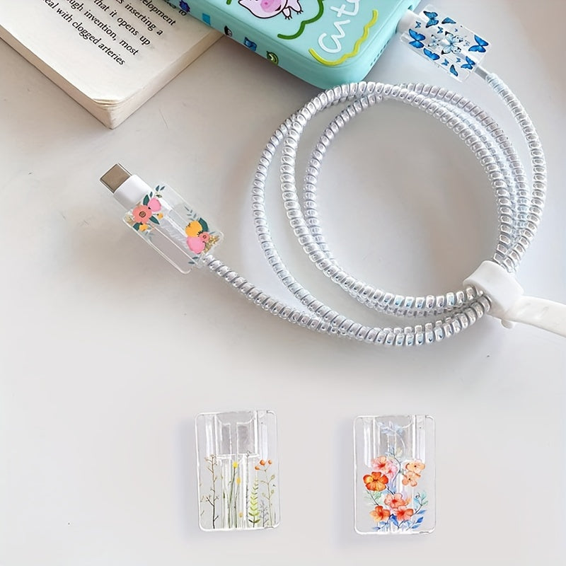 iOS заряд кабеллари учун 4 та Leopar чопи кабель аксессуарлари тўплами, клиплар, қопламалар ва мўлжалданишга қарши хусусиятлар билан