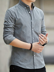 Men's Slim Fit Cotton Blend Oxford Shirt Long Sleeve Solid Casual Office Wear
