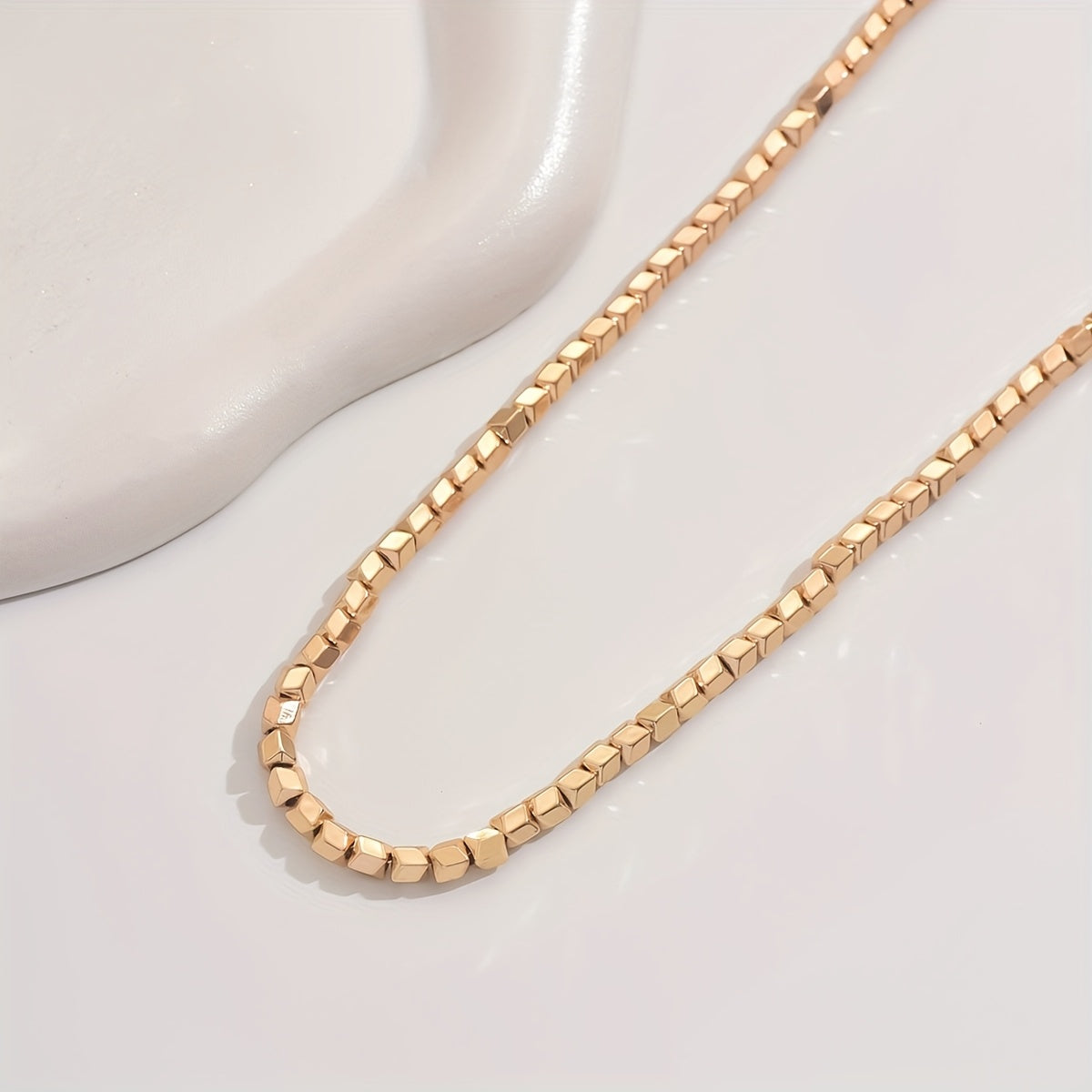 Women's Choker Necklace with Square Beads and 3D Design