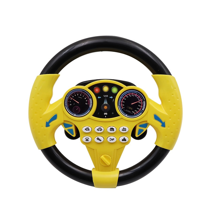 Kids Driving Simulator Toy with Sound Effects, Plastic Steering Wheel for Ages 3+ in Pink and Yellow