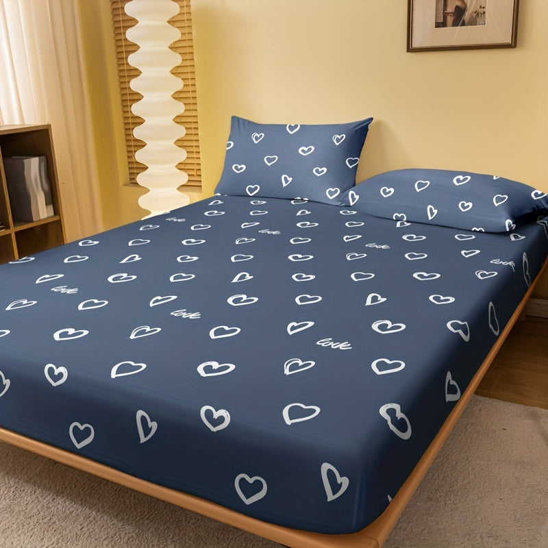 Simple Love Print Fitted Sheet Brushed Bed Sheet with Deep Pockets for Mattress