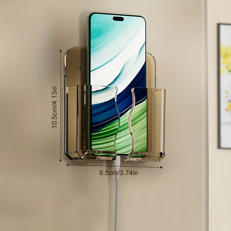 Acrylic Wall-Mounted Phone Holder with Adhesive Remote Control Base No-Drill Storage Rack