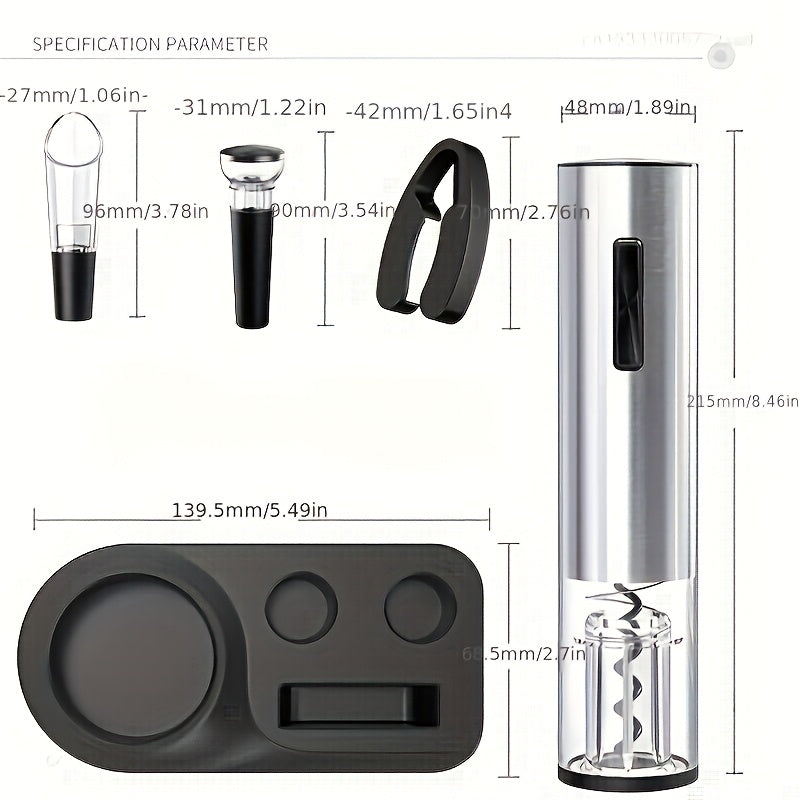 Rechargeable 6-in-1 Electric Wine Opener Set with USB Charging and Stainless Steel