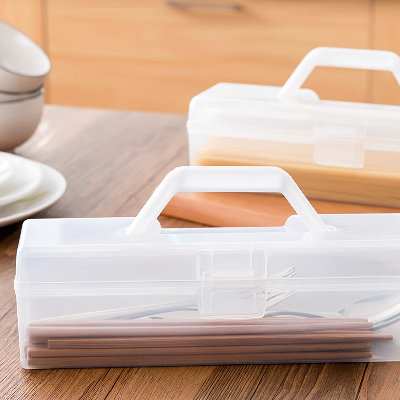 Пластиковая органайзер для кухонных принадлежностей с крышкой для столовых приборов и палочек для еды