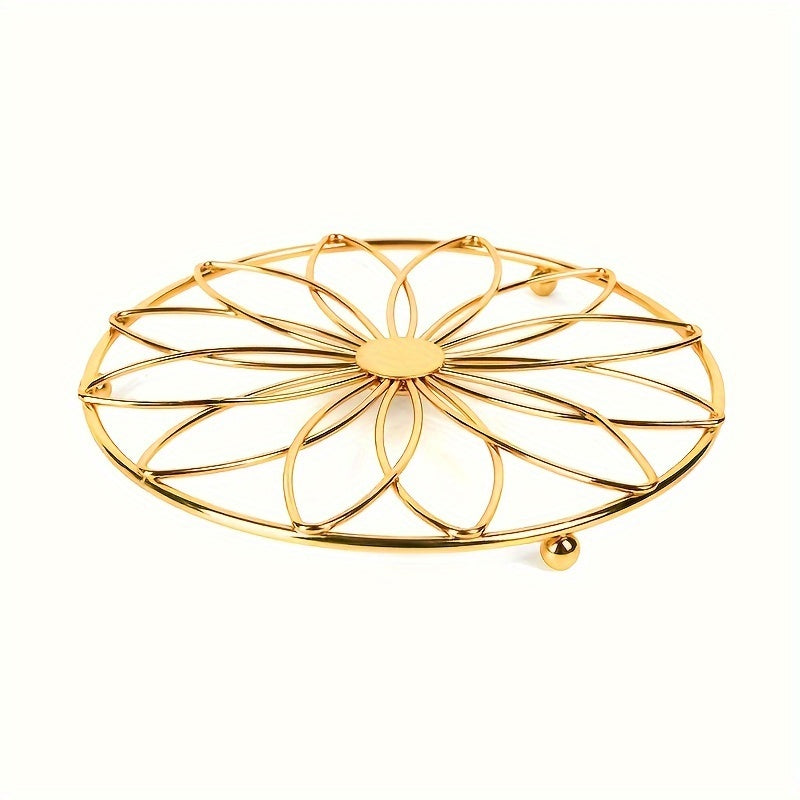 Dekorativ zanglamaydigan po'latdan yasalgan trivet bo'sh gul dizayni bilan, issiqlikka chidamli, sirpanmaydigan oshxona aksessuari