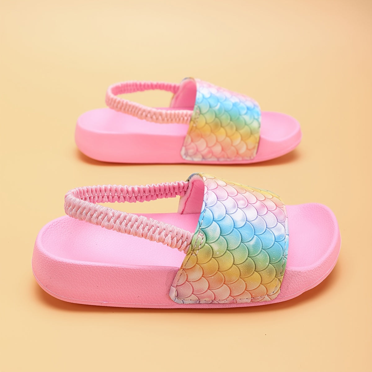 Colorful Fish Scale Print Open Toe Slippers for Boys and Girls All-Season Lightweight Non-Slip