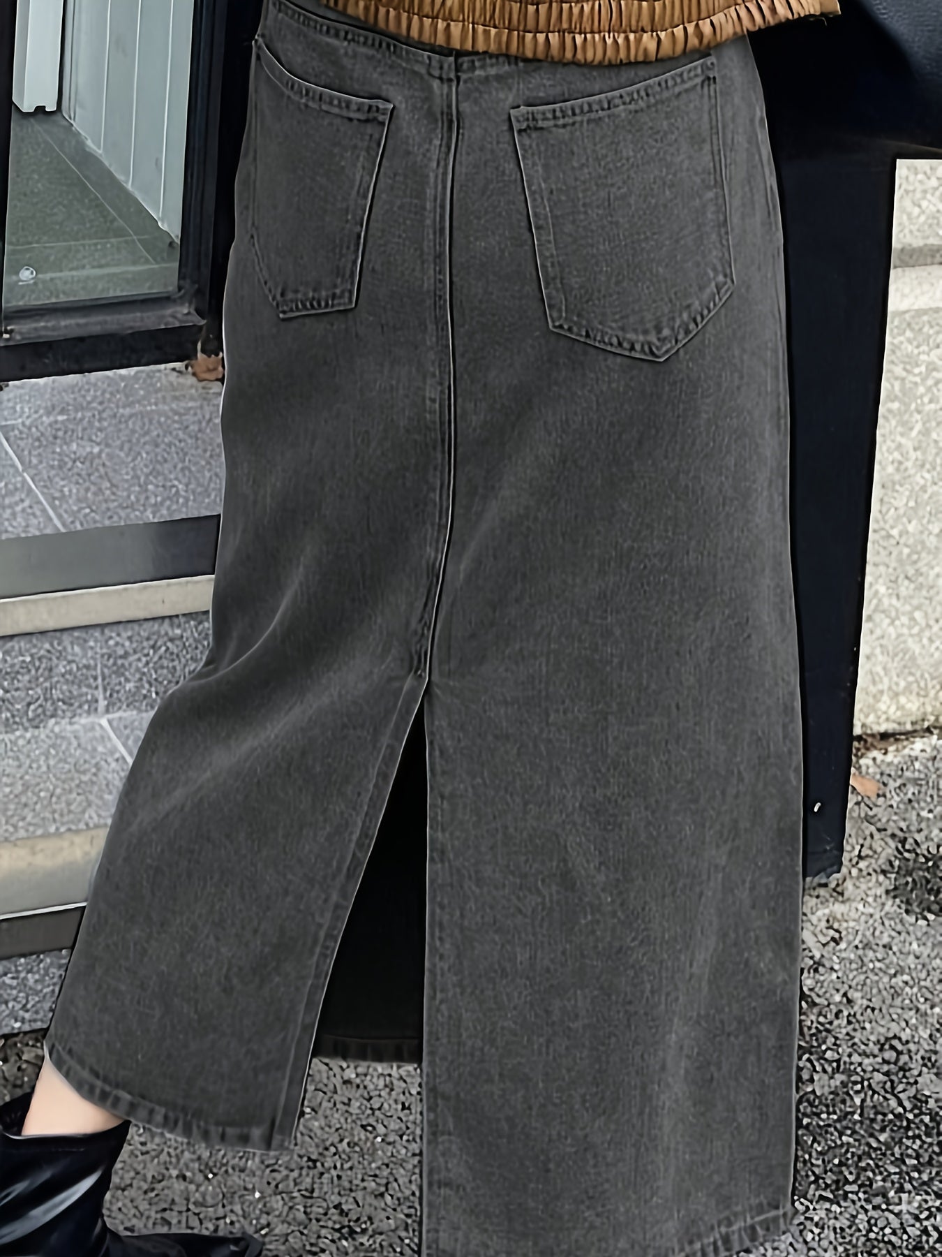 Women's Denim Skirt Wash Grey Split Back Casual Summer Non-Stretch Straight