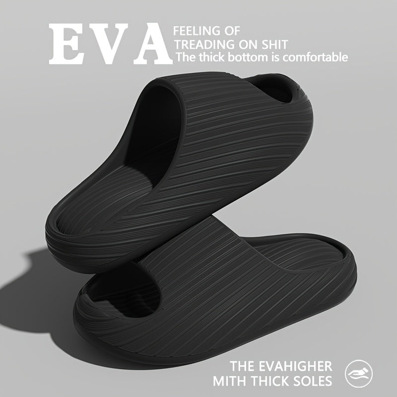 Women's EVA Pillow Slippers Open Toe Shower Sandals Black/Beige