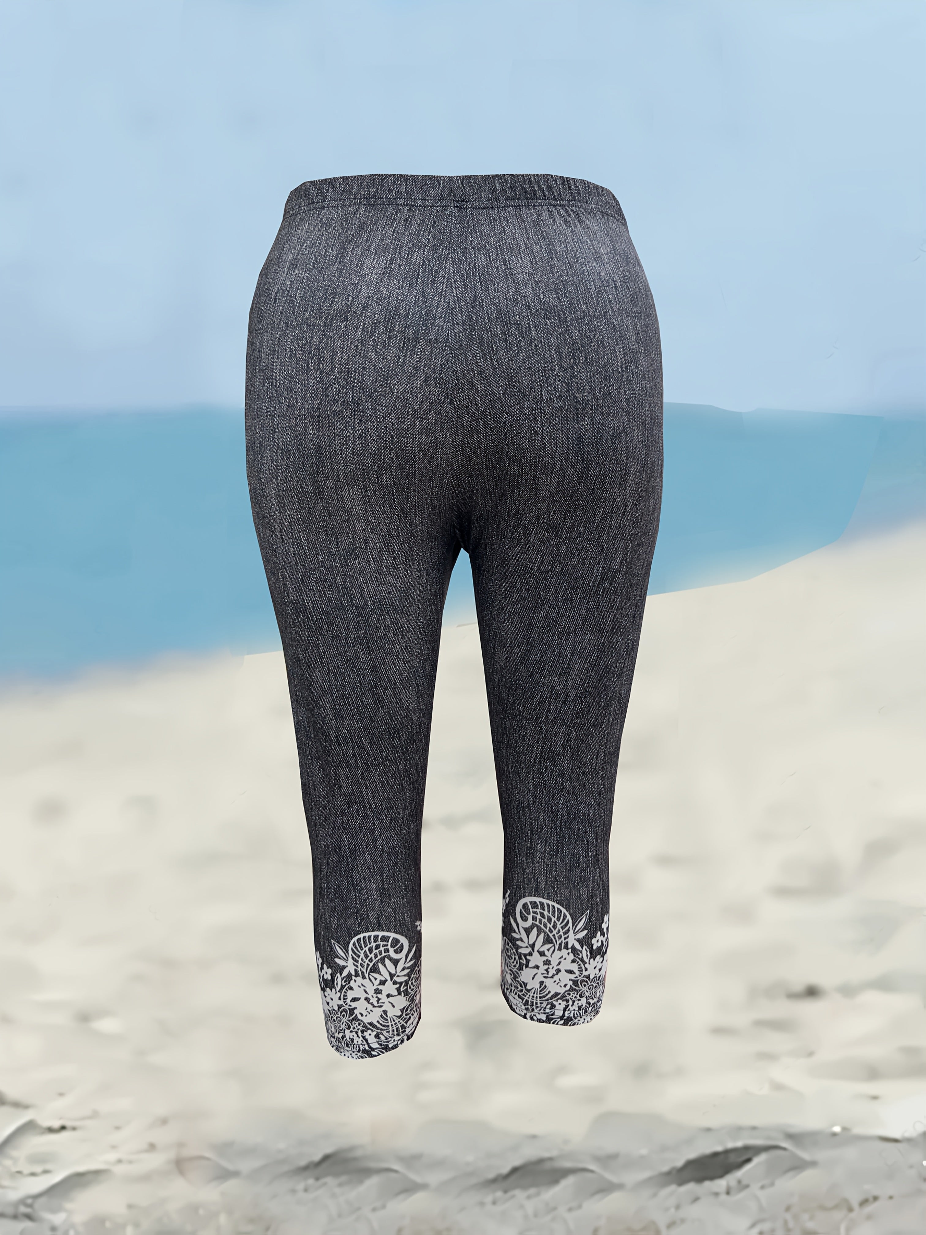 Women's Plus Size Faux Denim Print Skinny Jeans Tights