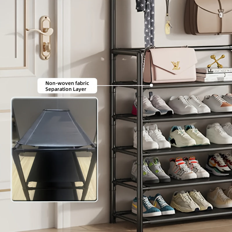 Stainless Steel Shoe Rack with Hooks Multi-Purpose Organizer for Shoes Coats and Boots