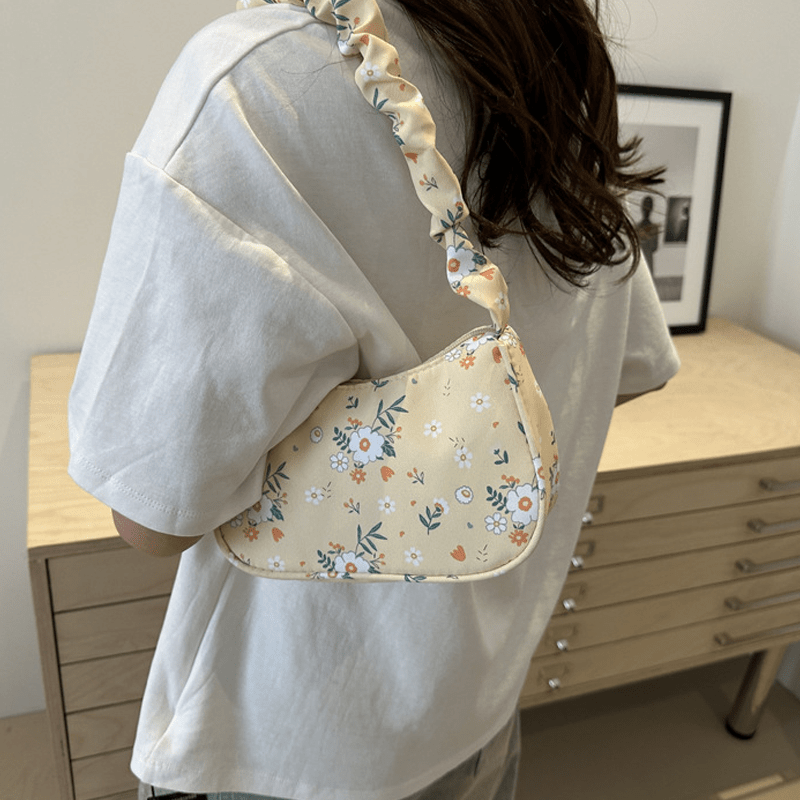 Women's Floral Crossbody Bag Polyester White Pink Zipper Adjustable for Daily Travel